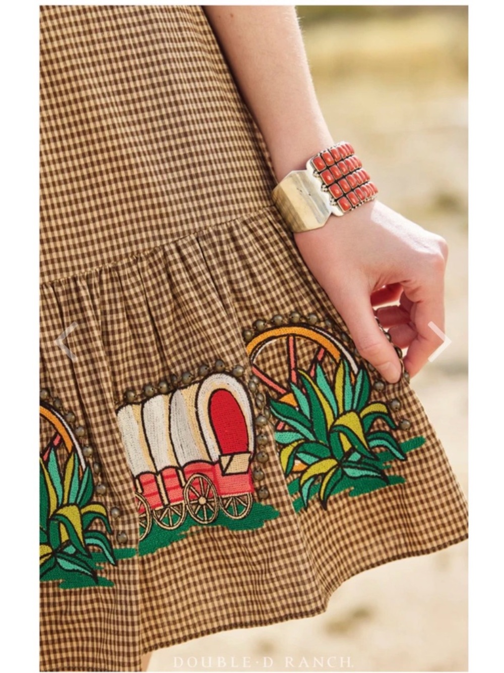 Double D Ranch Brown Mini Skirt with Colorful Wagon Embroidery - Picture 5 of 9